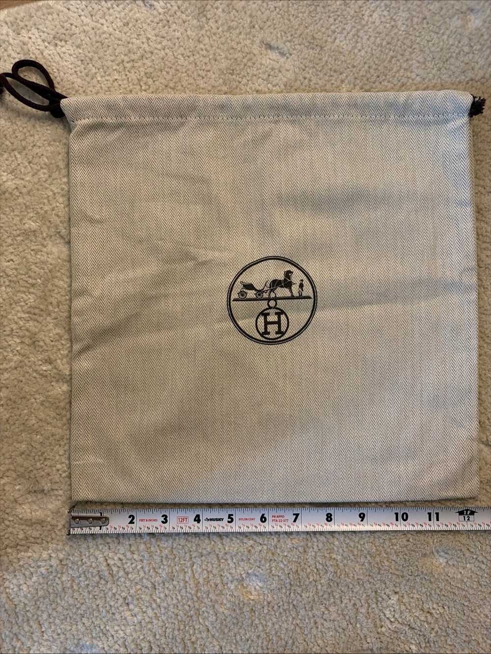 Hermes Beige Drawstring Dust Bag with Logo